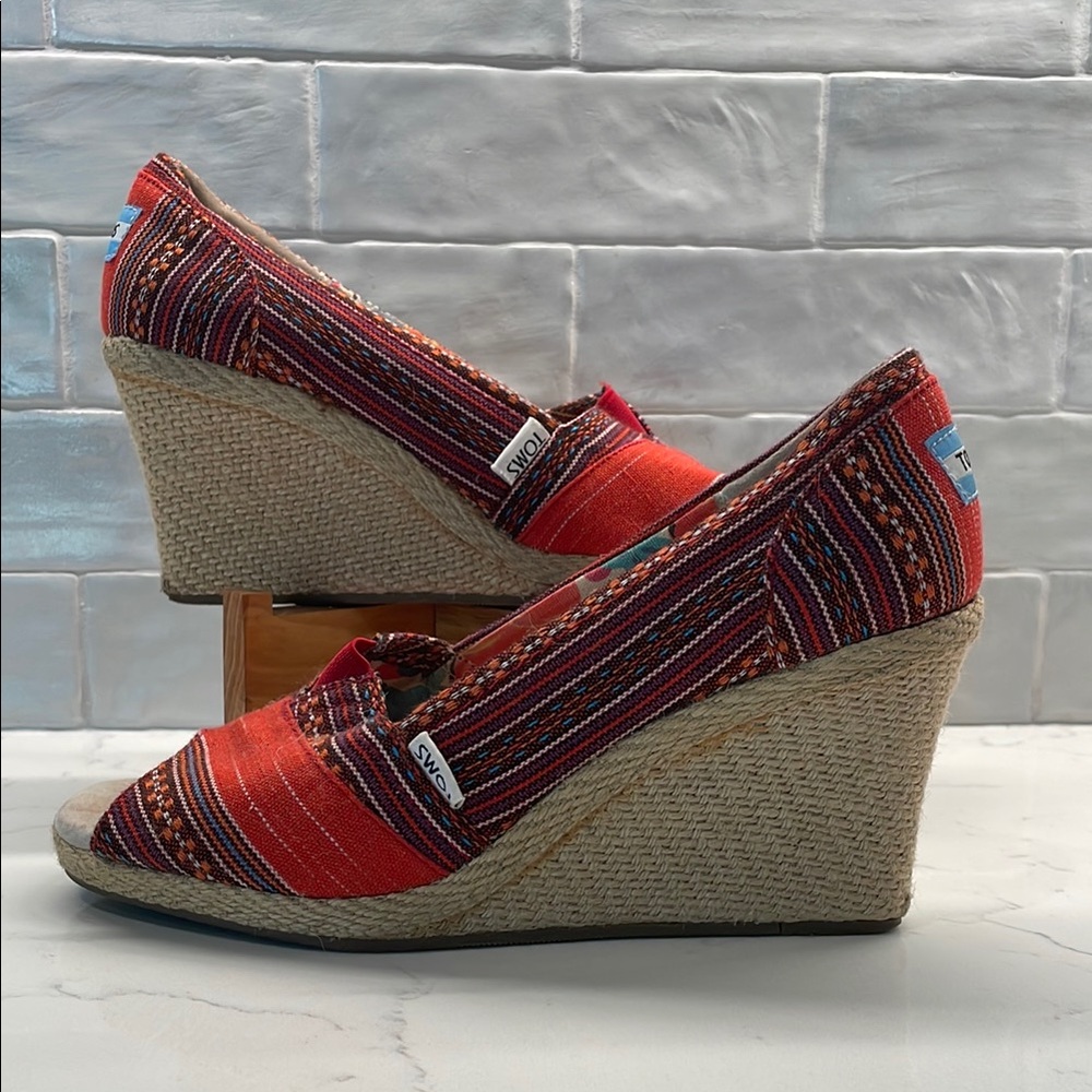 Toms Red Wedge Shoes with Canvas Upper
